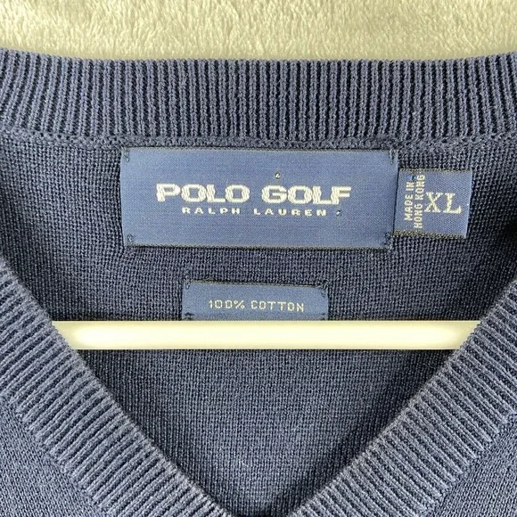 Polo Ralph Lauren Golf Sweater Vest men's XL Sleeveless V-Neck Cotton Knit Blue - Picture 4 of 9